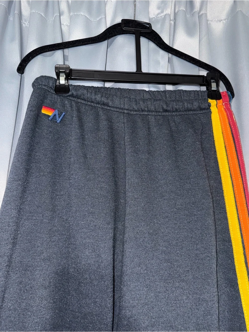 Aviator Nation Black Track Joggers with Red Orange Yellow Side Stripes - Picture 4 of 7